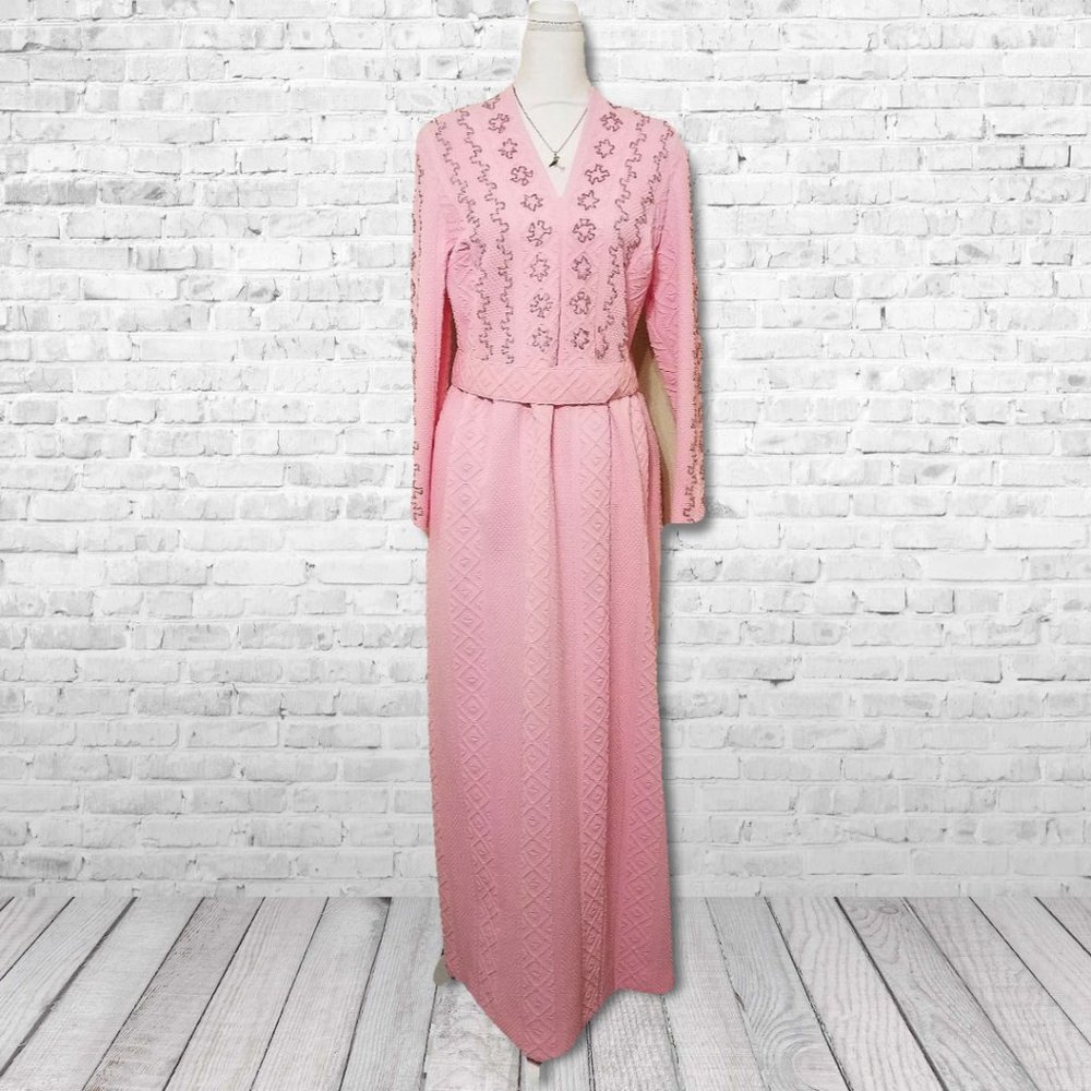 Vintage Original Jr. Theme Pink Silver Beaded Shift Dress